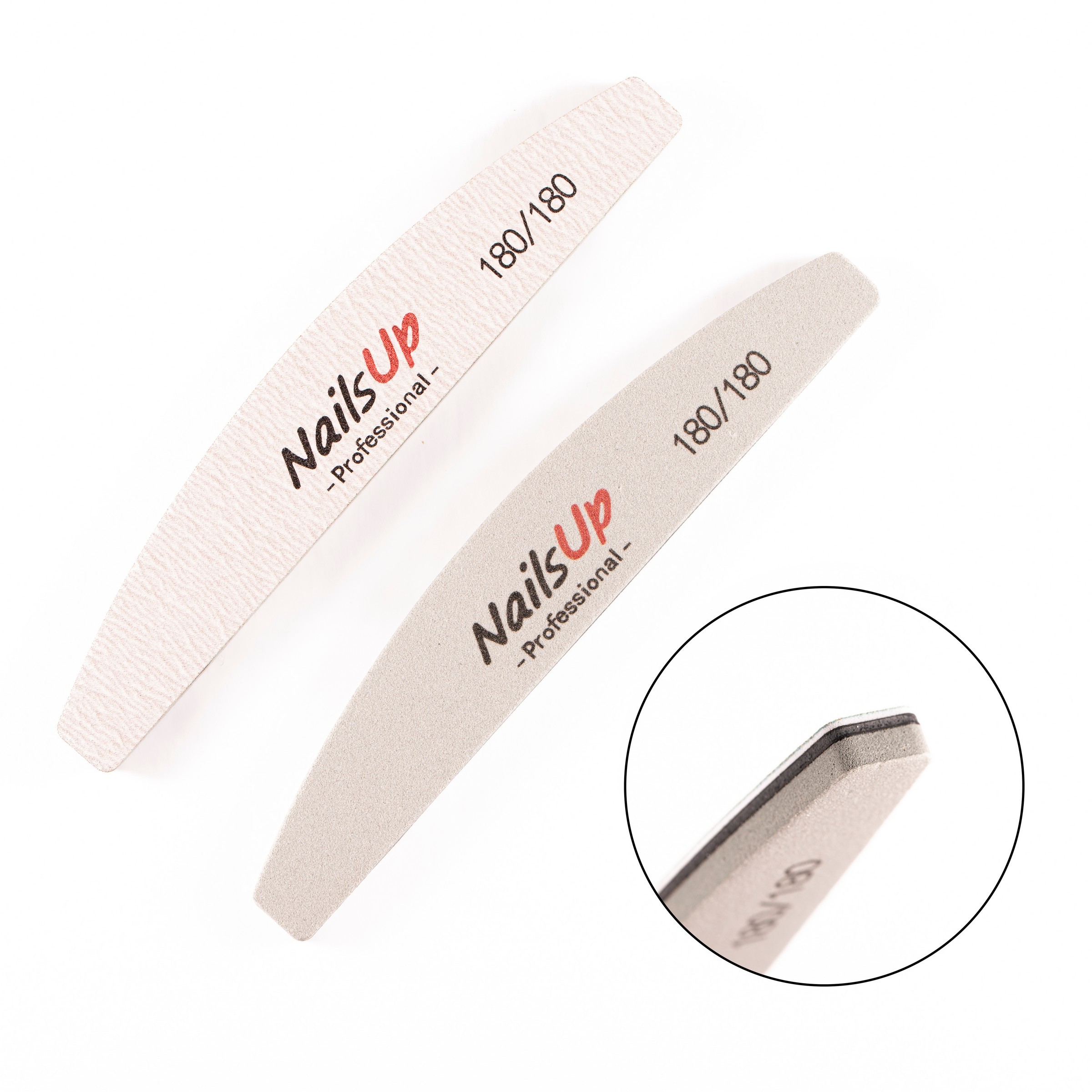 Buffer Tip Pila 2 in 1 refolosibila NailsUp, semiluna, granulatie 180/180