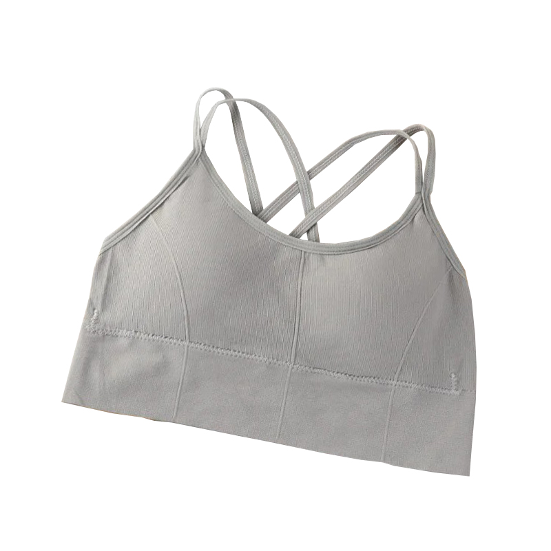 Bustiera pentru Sala, cu Bretele si Spate Gol, Fara Cusaturi, Model Push Up, Marime Universala, Gri,    MIX14469