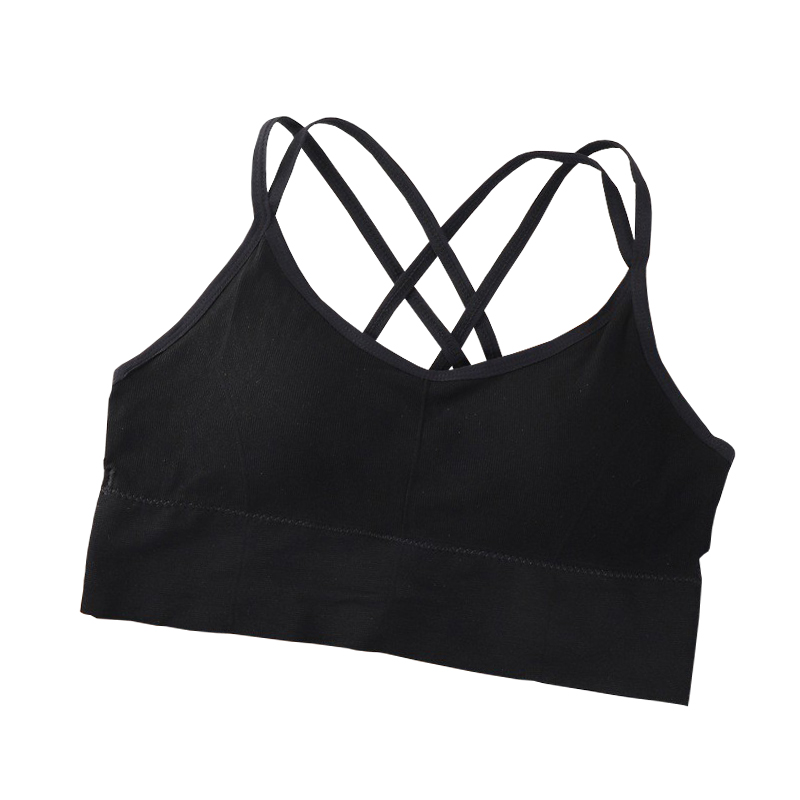 Bustiera pentru Sala, cu Bretele si Spate Gol, Fara Cusaturi, Model Push Up, Marime Universala, Negru,     MIX14099