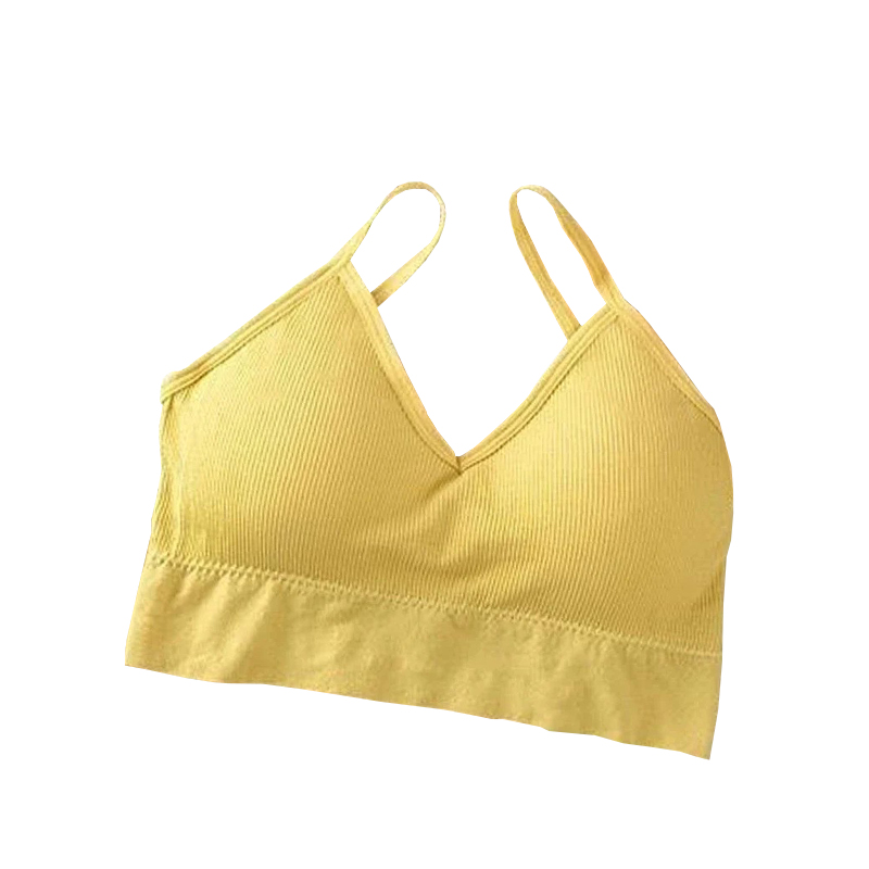 Bustiera Sport pentru Dama, cu Bretele si Spatele Gol, Fara Cusaturi, Model Push Up, Marime S/M, Galben,   MIX14103