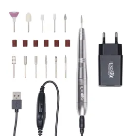 Freza - Pila Electrică Unghii pentru Manichiură Perfectă Freza Unghii - LUXORISE Titanium Travel cu Capat USB, Silver