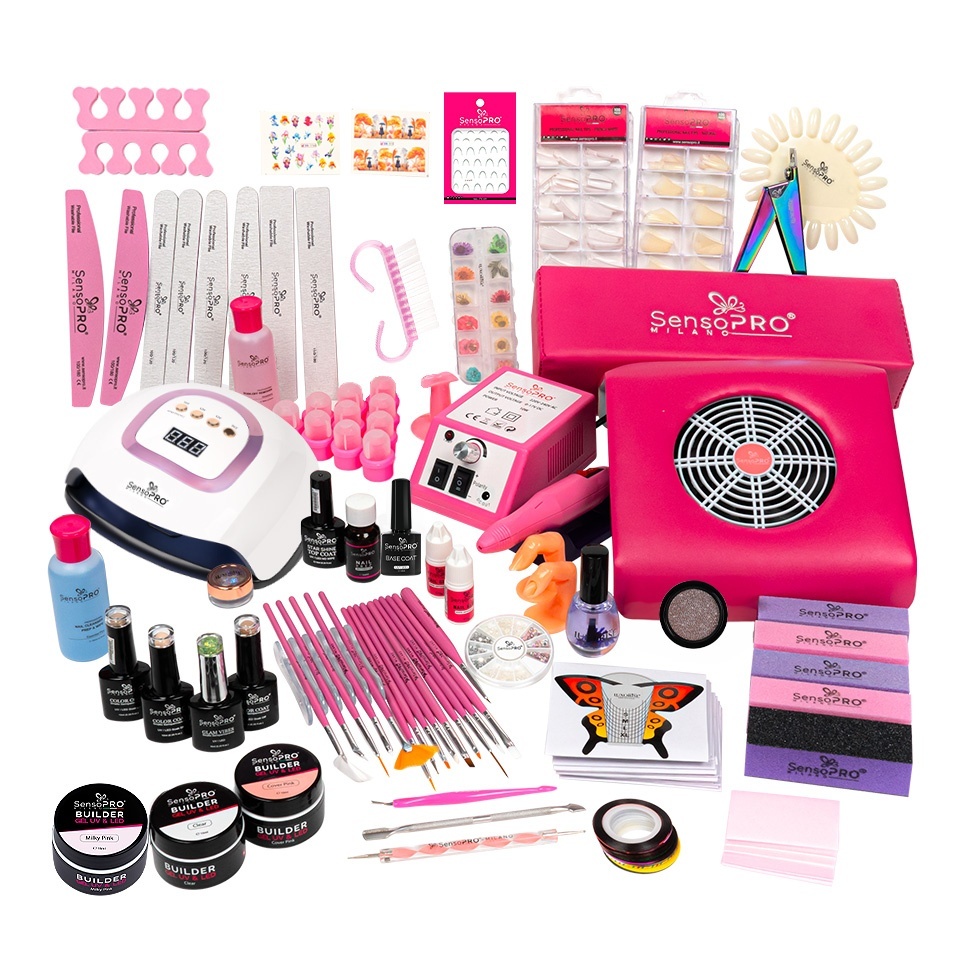 Kit Unghii False Duo cu Gel UV si Oja Semipermanenta SensoPRO Milano 10ml - Promotie #35 + CADOU