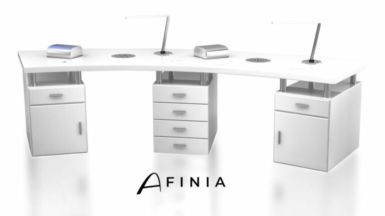 Masa Manichiura - Spațiu Ideal pentru Îngrijirea Unghiilor masă manichiură cu două posturi de lucru și aspirator incorporabil AFINIA UNBODIED SK07