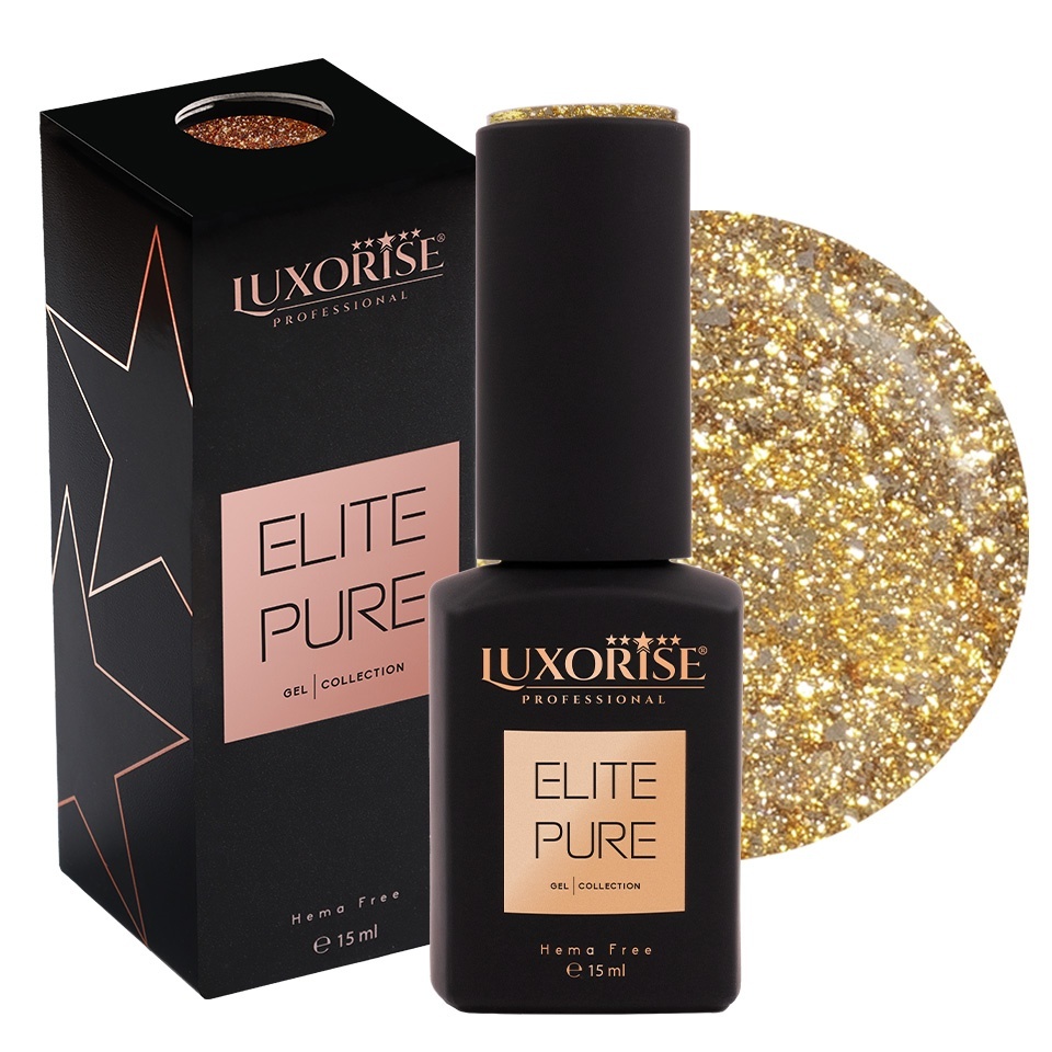 Oja ELITE PURE LUXORISE 15ml - Culoare și Strălucira Oja semipermanenta Hema Free - Regal Gold, 15ml