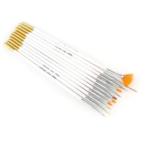 Pensule Manichiura - Precizie și Eleganță în Fiecare Detaliu Pensulă manichiură - Set 11 pensule cu manere lungi albe+gold