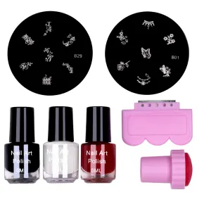 Stampile Unghii - Manichiură Profesională Acasă Set Stampila Unghii cu Matrite si Oja Speciala Classy Nails