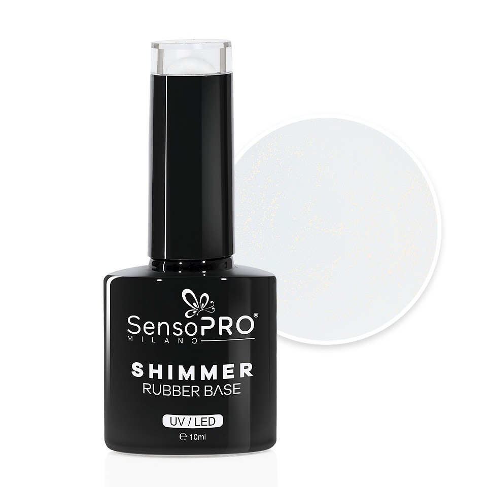 Shimmer Rubber Base SensoPRO Milano - #01 Milky White Shimmer Gold, 10ml