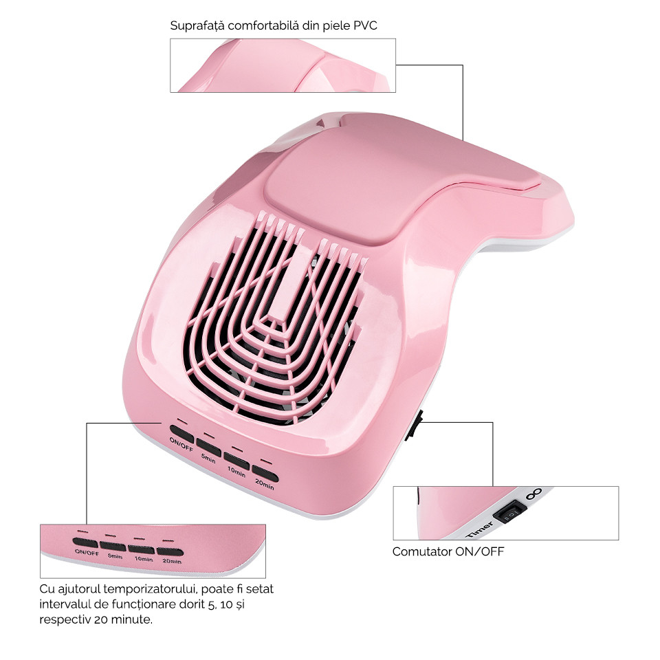 Aspirator Unghii TurboTronic PRO LUXORISE – Colector Praf Manichiura, Roz - Image 7