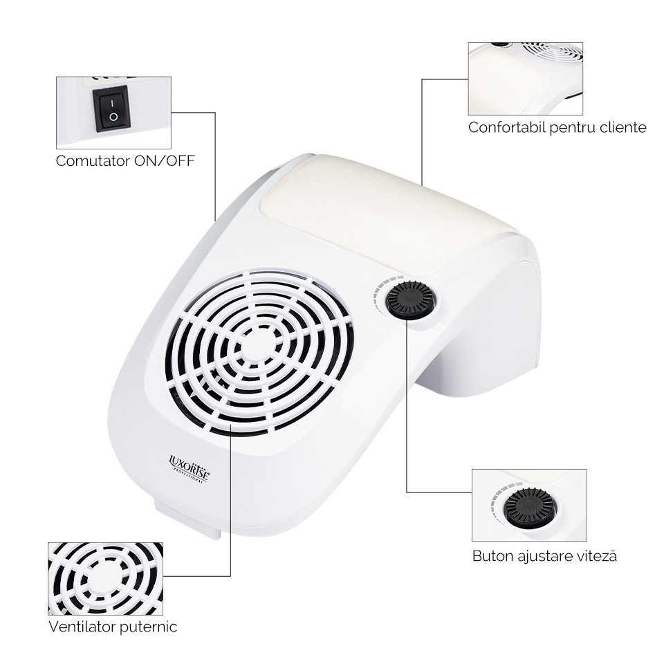 Aspirator Unghii Typhoon Master 60W LUXORISE – Colector Praf Manichiura, Alb - Image 7