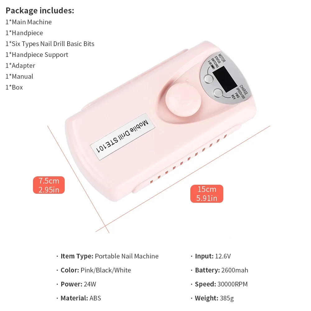 Freza Portabila cu Incarcator 30.000 RPM Roz - BQ101 Plus - Image 5