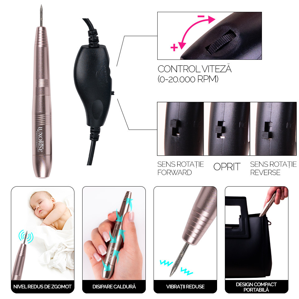 Freza Unghii cu Capat USB Titanium Travel - LUXORISE, Gold - Image 5