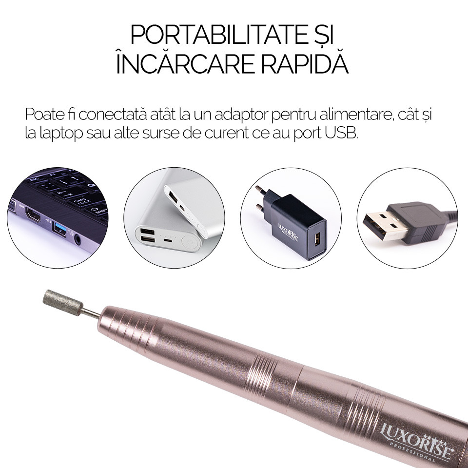Freza Unghii cu Capat USB Titanium Travel - LUXORISE, Gold - Image 6