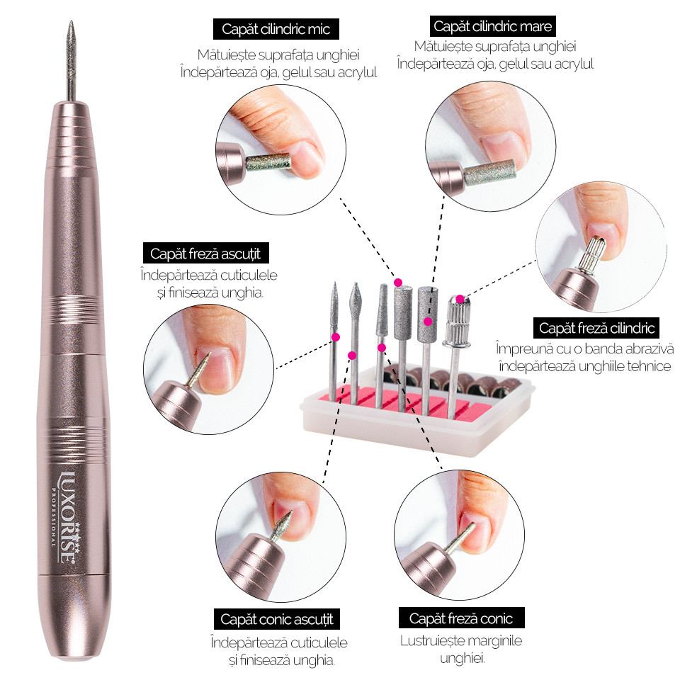 Freza Unghii cu Capat USB Titanium Travel - LUXORISE, Gold - Image 8