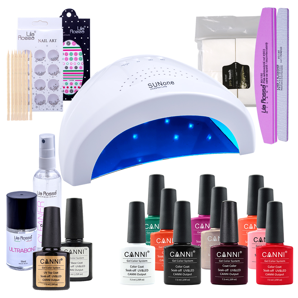 Kit oja semipermanenta Canni, Ultra Pack, lampa uv led SunOne 48 W + 10 oje Canni + baza + top