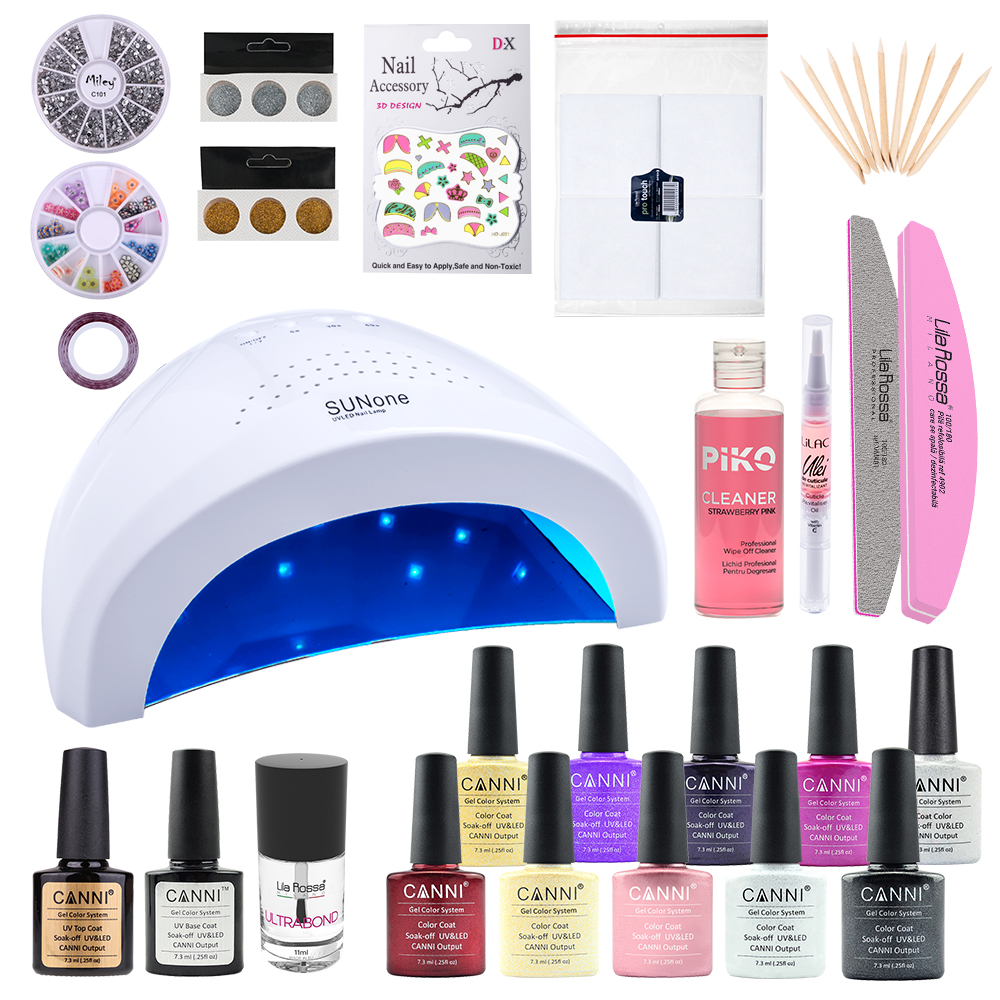 Kit oja semipermanenta Canni, Winter Glow, lampa uv-led SunOne 48 W + 10 oje Canni + baza + top