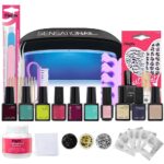Kit oja semipermanenta 10 buc + lampa led/uv unghii + set nail art Sensationail