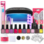 Kit oja semipermanenta 10 buc + lampa led/uv unghii + set nail art Sensationail