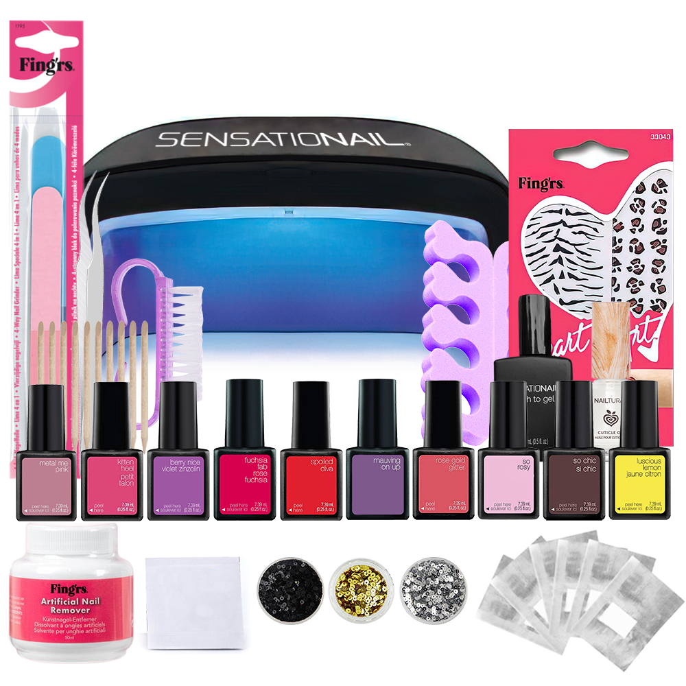 Kit oja semipermanenta 10 buc + lampa led/uv unghii + set nail art Sensationail