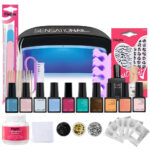 Kit oja semipermanenta 10 buc + lampa led/uv unghii + set nail art Sensationail