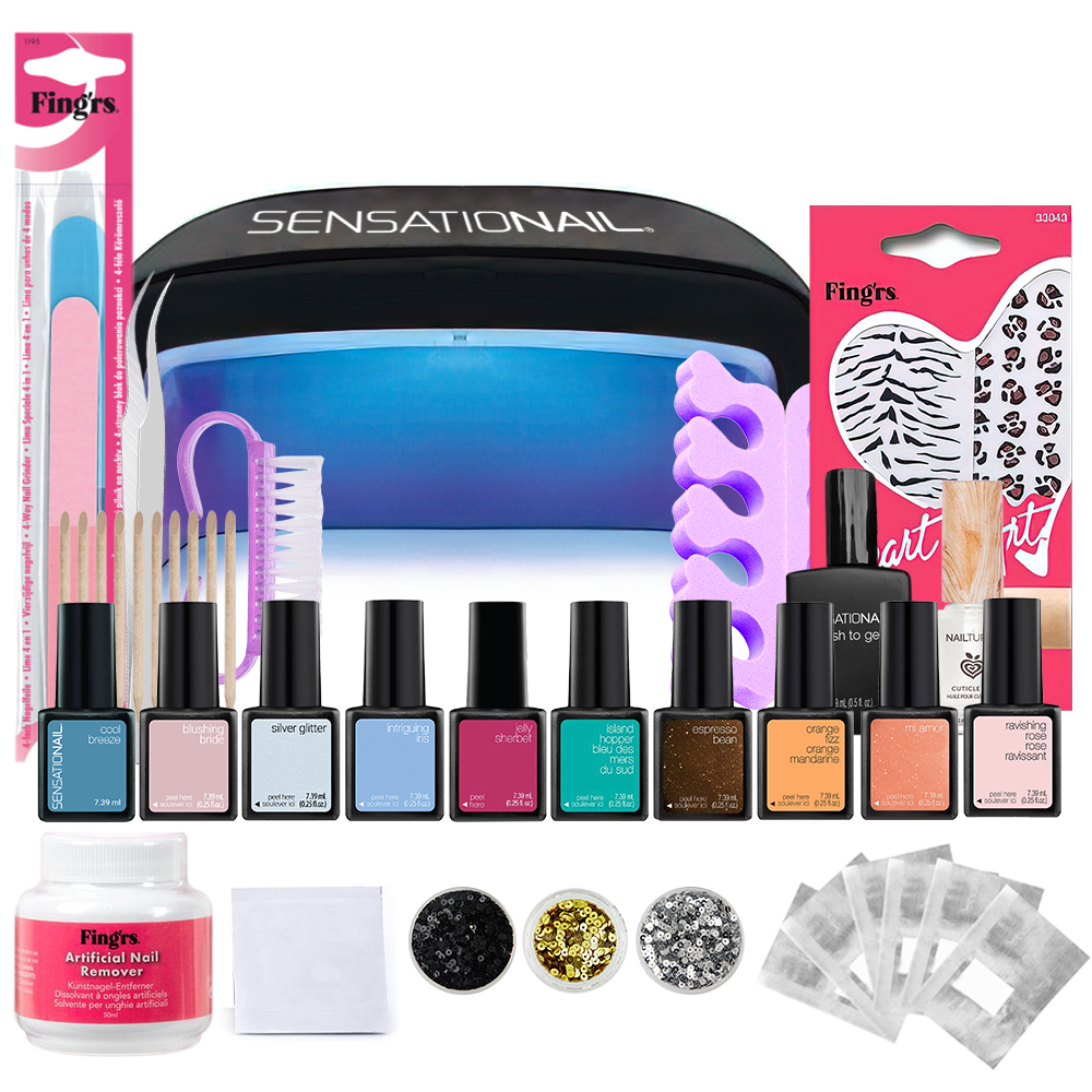 Kit oja semipermanenta 10 buc + lampa led/uv unghii + set nail art Sensationail