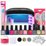 Kit oja semipermanenta 10 buc + lampa led/uv unghii + set nail art Sensationail