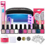 Kit oja semipermanenta 10 buc + lampa led/uv unghii + set nail art Sensationail