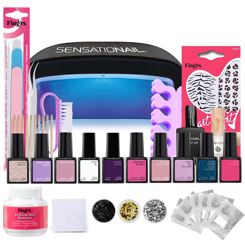 Kit oja semipermanenta 10 buc + lampa led/uv unghii + set nail art Sensationail