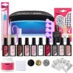 Kit oja semipermanenta 10 buc + lampa led/uv unghii + set nail art Sensationail