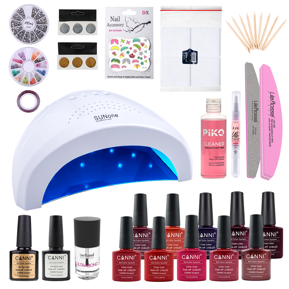 Kit oja semipermanenta Canni, Fall Season, lampa uv-led sunone 48 W + 10 oje Canni + baza + top