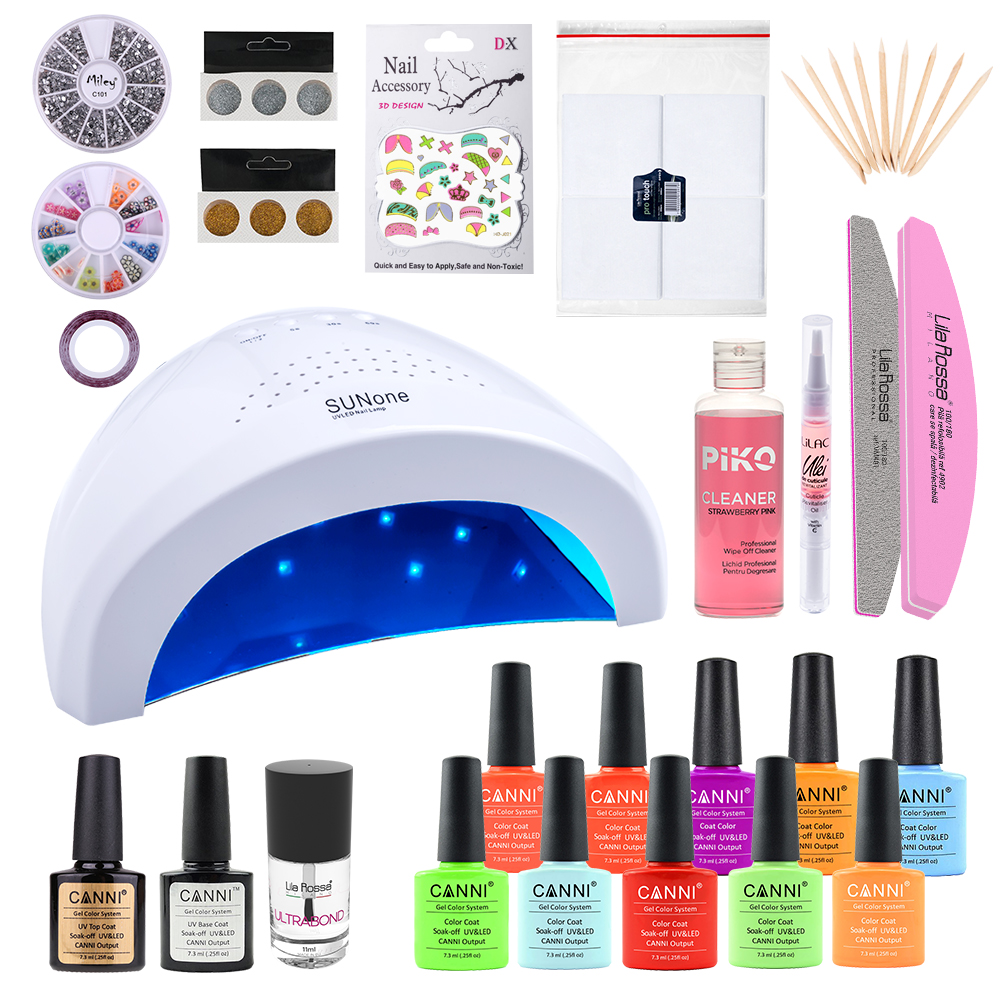 Kit oja semipermanenta Canni, Neon Summer, lampa uv-led SunOne 48 W + 10 oje Canni + baza + top