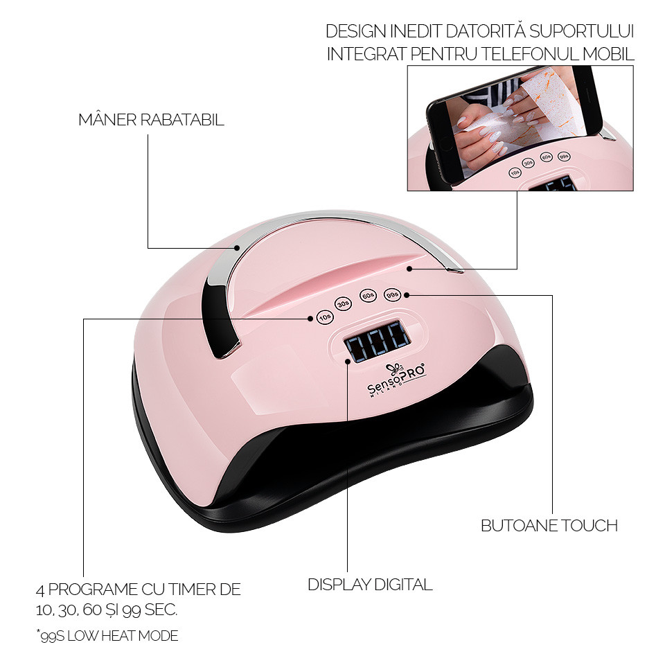 Lampa Unghii UV LED 140W SUPERSTAR PRO - SensoPRO Milano, Roz - Image 6