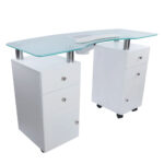 Masa manichiura Lila Rossa, cu blat de sticla si aspirator, 4 sertare, 2 dulapuri