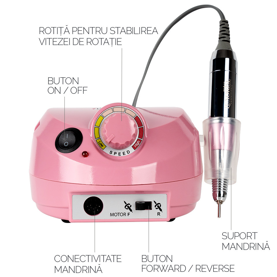Pila electrica profesionala PowerPRO Elite - LUXORISE Germania, 30.000 RPM, Pink - Image 6