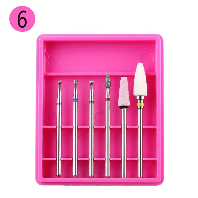 Set 6 Capete Freza Unghii, Manichiura / Pedichiura, Cuticule Si Indepartare Gel ROZ - R6