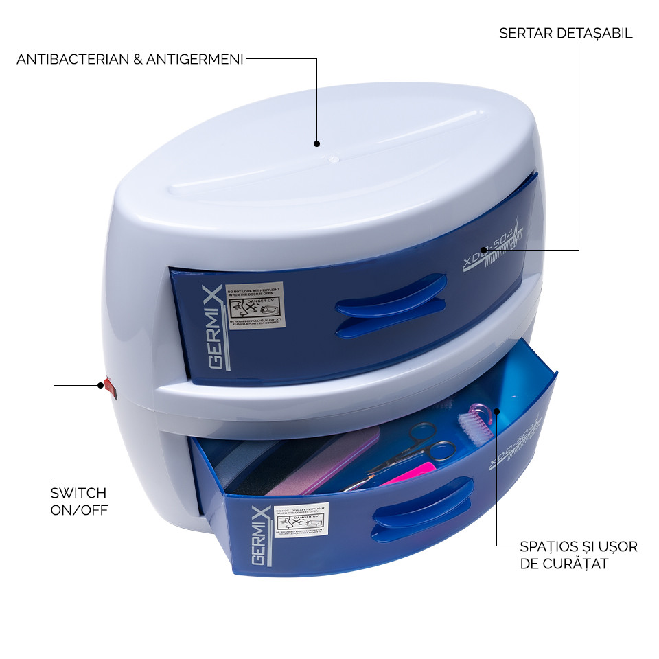 Sterilizator UV Germix cu 2 sertare pentru ustensile manichiura si coafor - Image 5