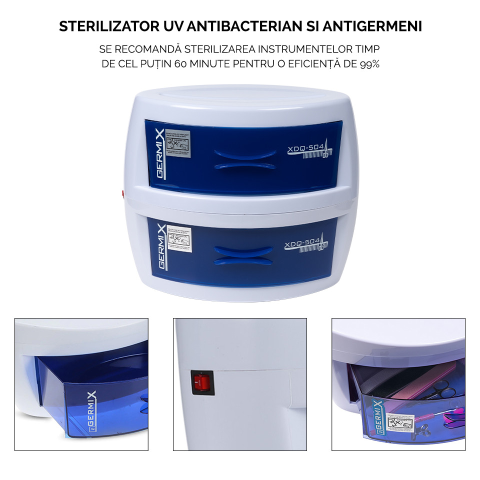 Sterilizator UV Germix cu 2 sertare pentru ustensile manichiura si coafor - Image 7